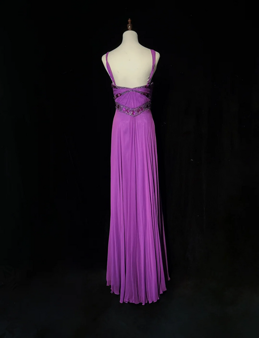 Retro A-Linie Neckholder Trauben Chiffon Ärmellos Mit Perlen Lange Blumen Ballkleider Partykleid 21. Geburtstag Outfits Abschlusskleider DH2658