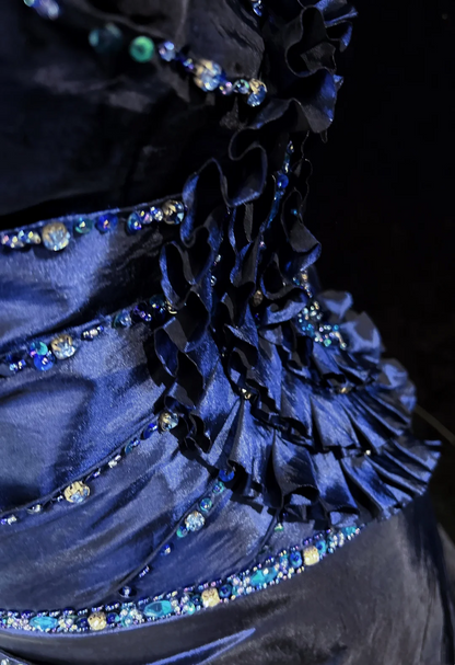 Retro A-Linie V-Ausschnitt Marineblau Kurze Ärmel Mit Silbernen Perlen Lange Blumen Ballkleider Partykleid 21. Geburtstag Outfits Abschlusskleider DH2660