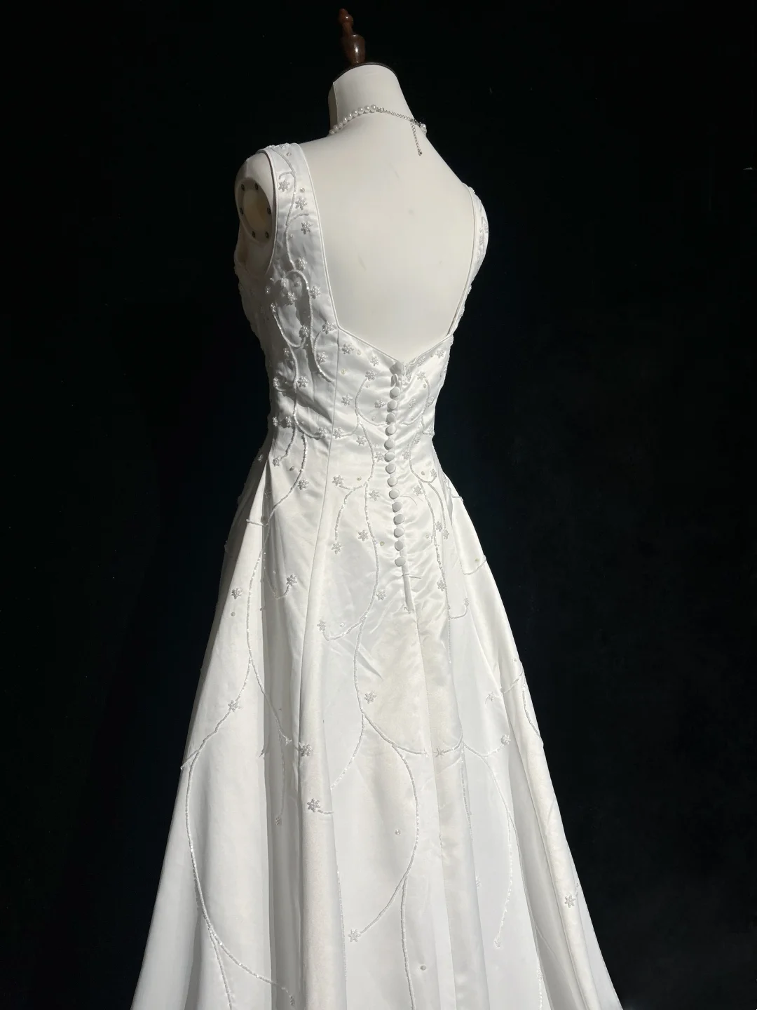 Robe de mariée vintage trapèze, col carré, satin blanc, perles, longue, style rétro, robes de mariée modestes, DH2661