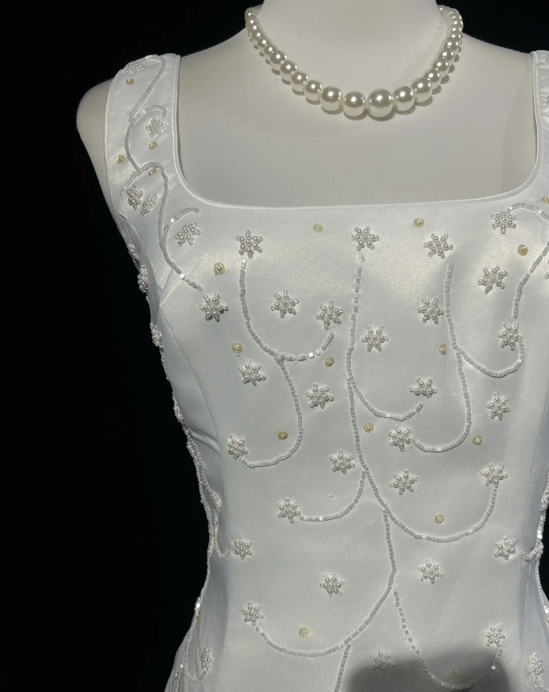 Robe de mariée vintage trapèze, col carré, satin blanc, perles, longue, style rétro, robes de mariée modestes, DH2661