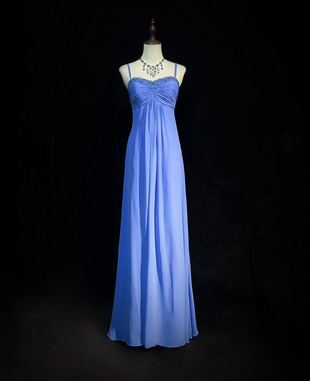 Retro A-Linie Spaghettiträger Königsblau Chiffon mit Perlen Lange Ballkleider Partykleid 21. Geburtstag Outfits Ballkleider DH2663