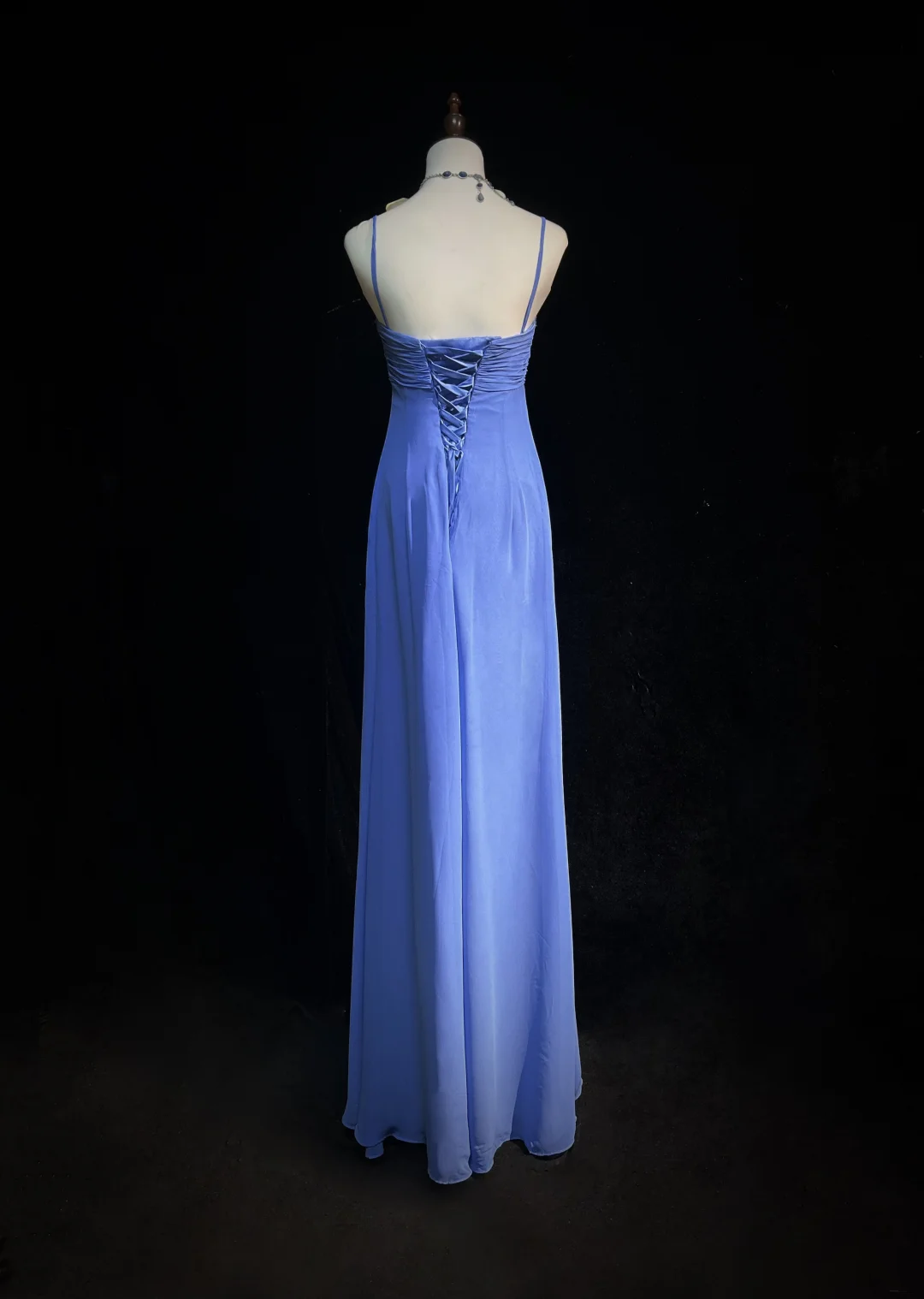 Retro A-Linie Spaghettiträger Königsblau Chiffon mit Perlen Lange Ballkleider Partykleid 21. Geburtstag Outfits Ballkleider DH2663