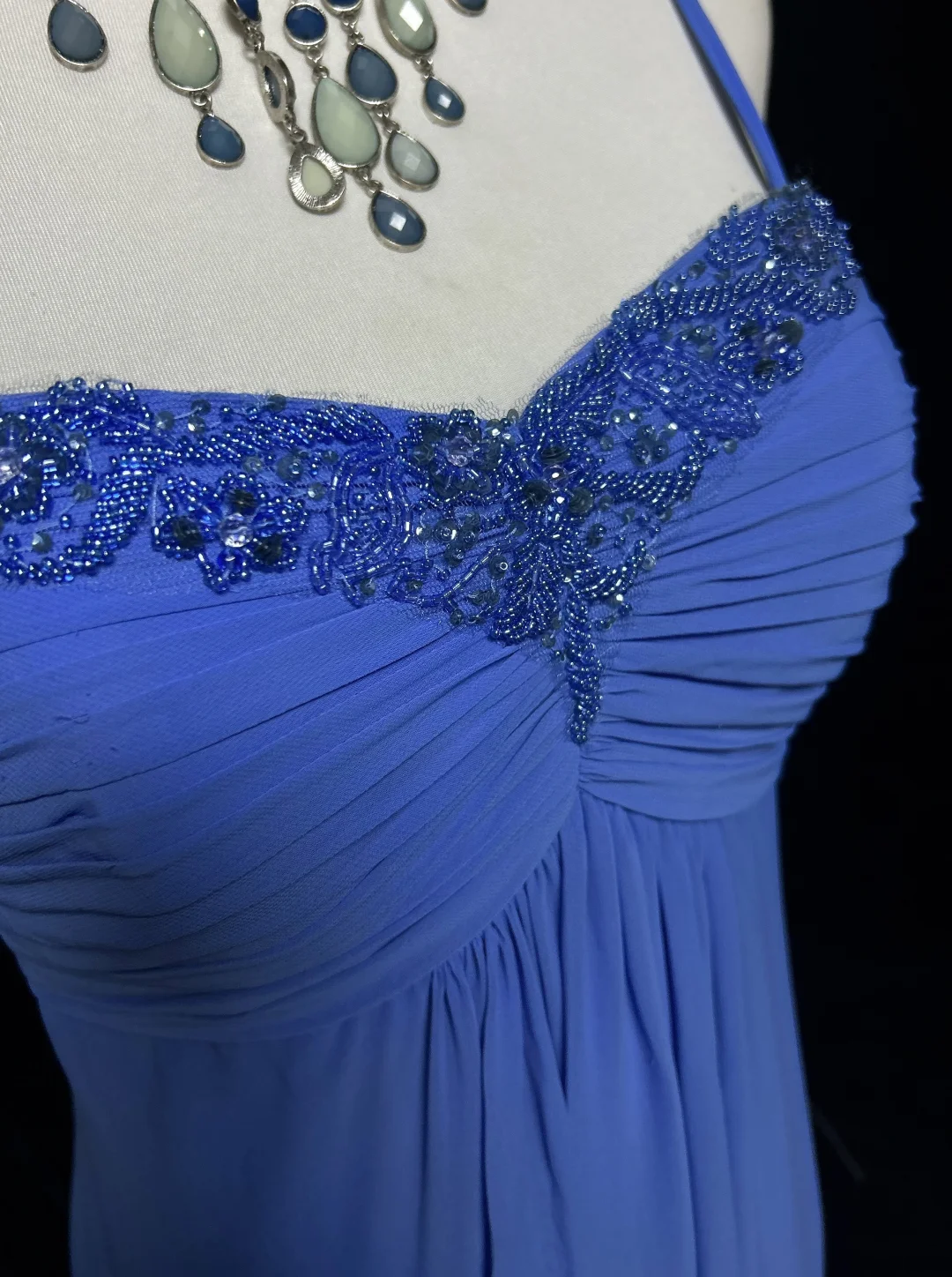Retro A-Linie Spaghettiträger Königsblau Chiffon mit Perlen Lange Ballkleider Partykleid 21. Geburtstag Outfits Ballkleider DH2663