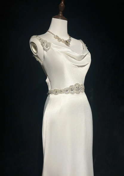 Princess Bridal Dress Mermaid Spaghetti Straps Satin White Beads Long Wedding Dress Retro Wedding Dresses Modest Wedding Gowns DH2665