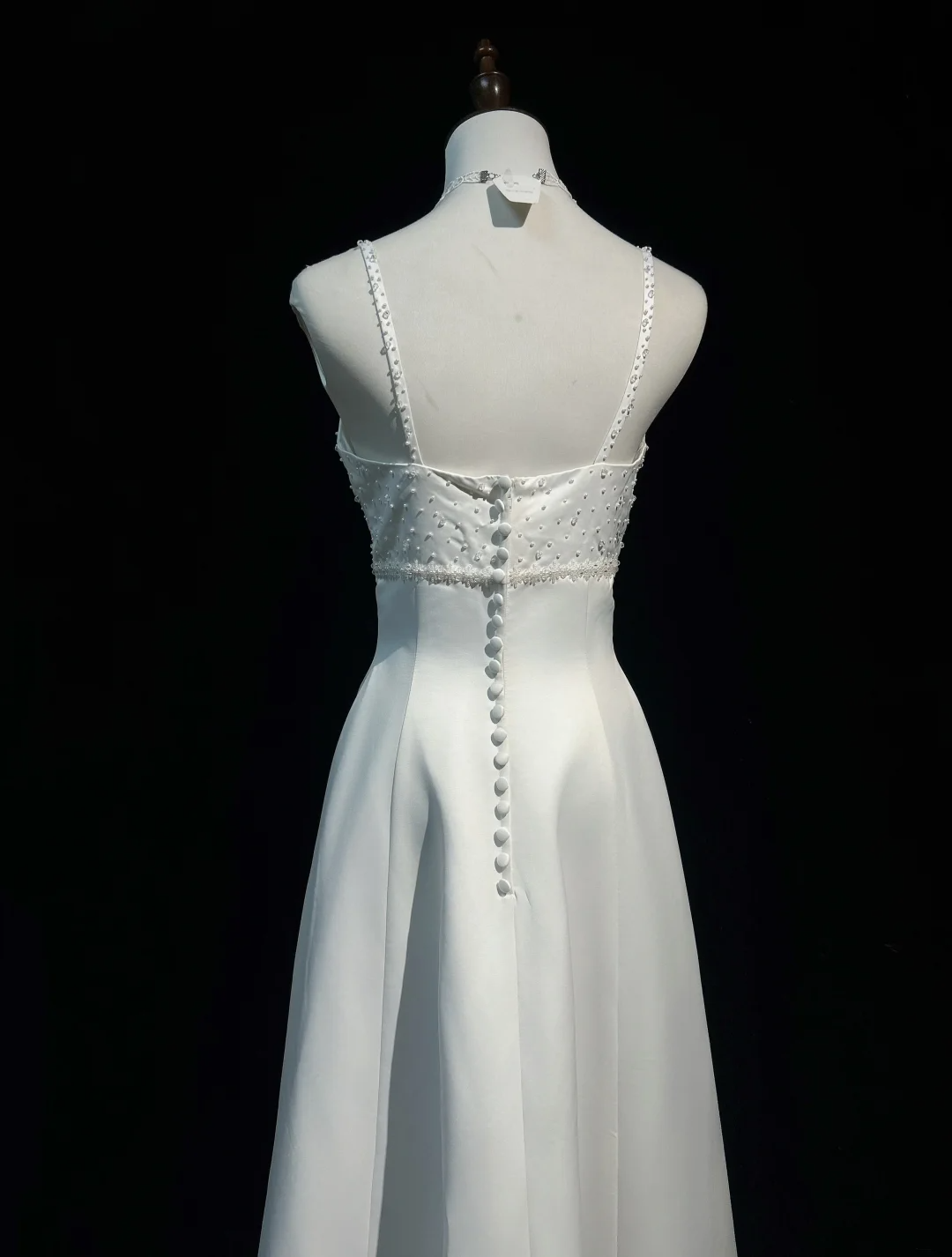 Robe de mariée vintage trapèze à bretelles spaghetti en satin blanc et perles, robe de mariée longue, style rétro, robes de mariée modestes, DH2666