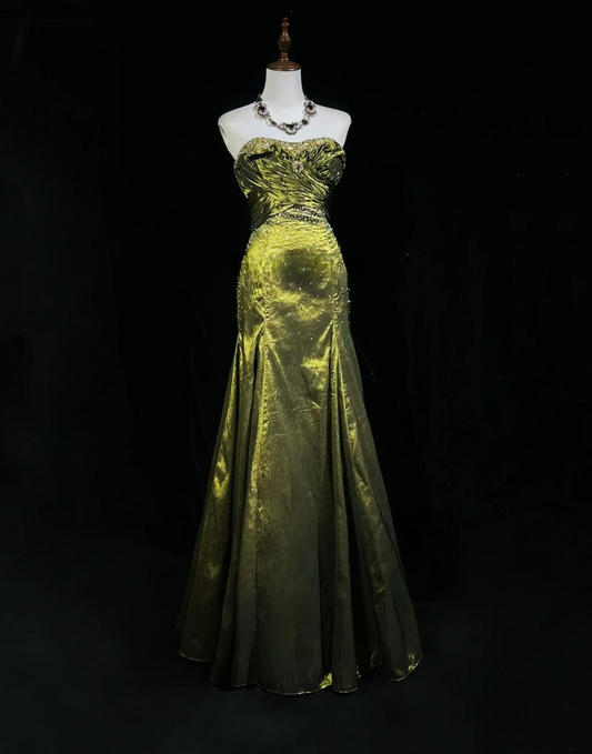 Retro Meerjungfrau Schatz Ärmellos Olivgrün Mit Silbernen Perlen Lange Blumen Ballkleider Partykleid 21. Geburtstag Outfits Abschlusskleider DH2667