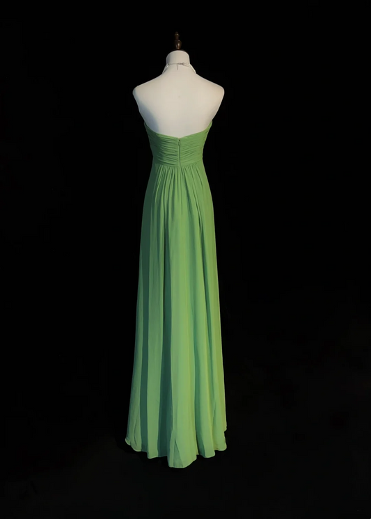 Retro A-Linie Herzausschnitt Grün Chiffon Ärmellos Plissee Lange Ballkleider Partykleid 21. Geburtstag Outfits Abschlusskleider DH2668