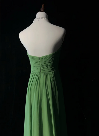 Retro A-Linie Herzausschnitt Grün Chiffon Ärmellos Plissee Lange Ballkleider Partykleid 21. Geburtstag Outfits Abschlusskleider DH2668