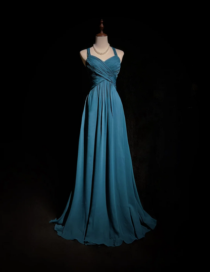 Retro A-Linie Neckholder Ärmelloses Chiffon Plissee Lange Ballkleider Partykleid 21. Geburtstag Outfits Abschlusskleider DH2670