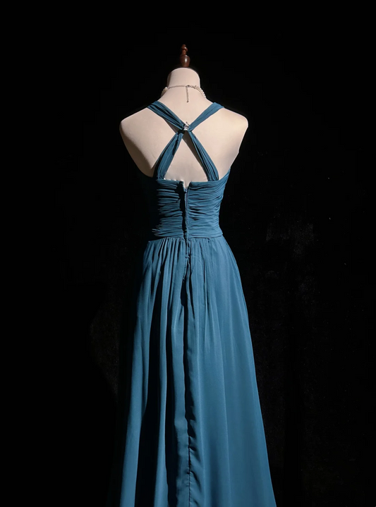 Retro A-Linie Neckholder Ärmelloses Chiffon Plissee Lange Ballkleider Partykleid 21. Geburtstag Outfits Abschlusskleider DH2670
