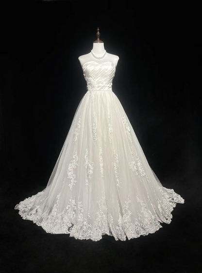 Robe de mariée vintage, robe de bal, décolleté en cœur, dentelle, longue robe de mariée blanche, robes de mariée rétro, robes de mariée modestes DH2673