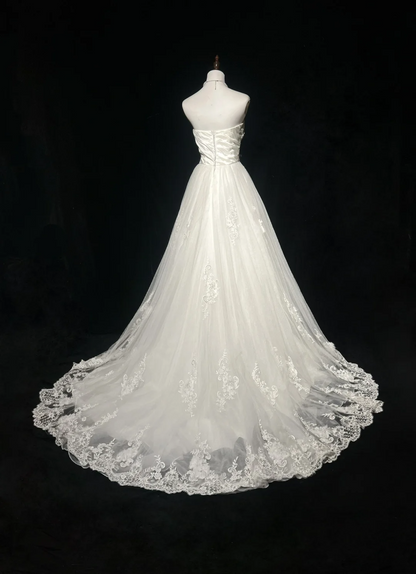 Robe de mariée vintage, robe de bal, décolleté en cœur, dentelle, longue robe de mariée blanche, robes de mariée rétro, robes de mariée modestes DH2673