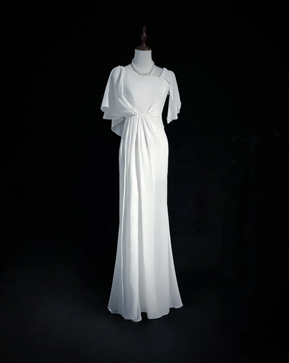Robe de mariée vintage sirène col carré mousseline blanche longue robe de mariée robes de mariée rétro robes de mariée modestes DH2674