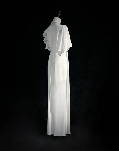 Robe de mariée vintage sirène col carré mousseline blanche longue robe de mariée robes de mariée rétro robes de mariée modestes DH2674