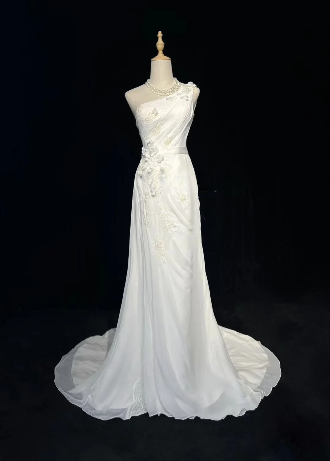 Robe de mariée vintage sirène asymétrique en mousseline de soie blanche, longue robe de mariée rétro, robes de mariée modestes DH2676