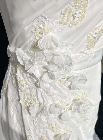 Robe de mariée vintage sirène asymétrique en mousseline de soie blanche, longue robe de mariée rétro, robes de mariée modestes DH2676