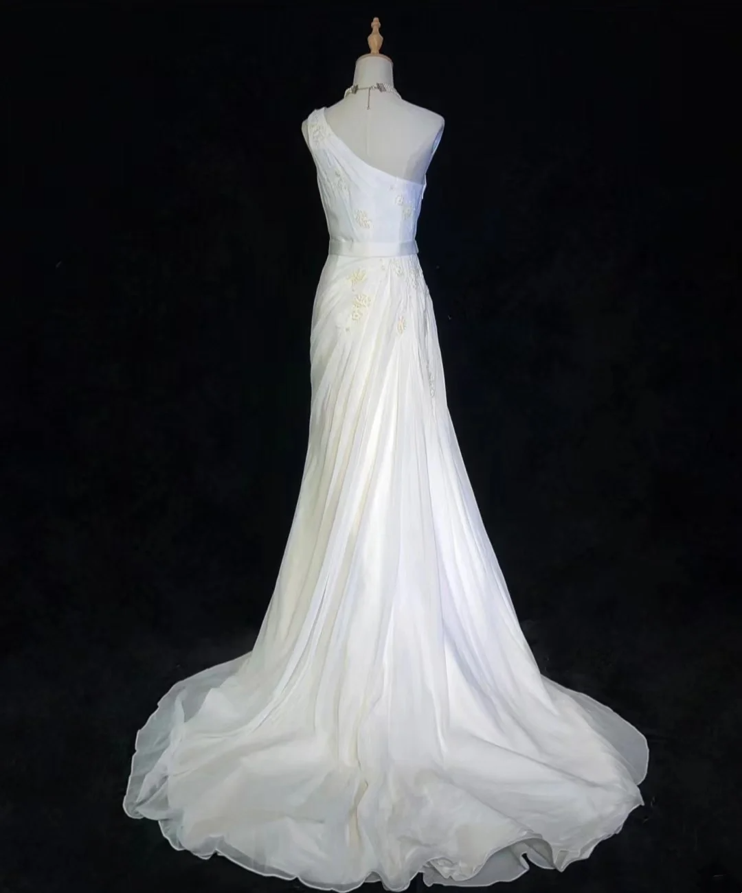 Robe de mariée vintage sirène asymétrique en mousseline de soie blanche, longue robe de mariée rétro, robes de mariée modestes DH2676