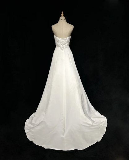 Robe de mariée vintage trapèze bustier en satin blanc, longue robe de mariée rétro, robes de mariée modestes DH2677