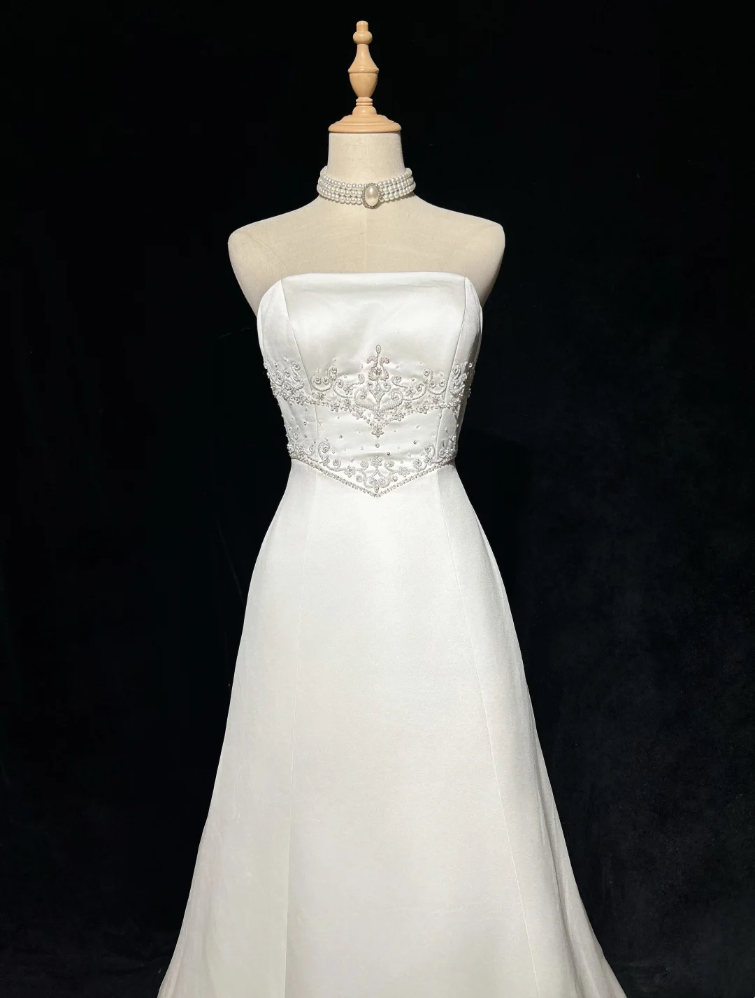 Robe de mariée vintage trapèze bustier en satin blanc, longue robe de mariée rétro, robes de mariée modestes DH2677