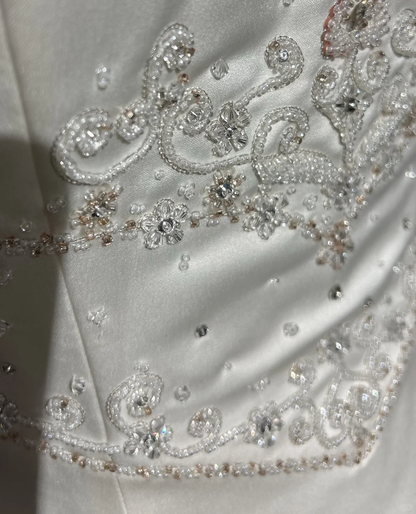 Robe de mariée vintage trapèze bustier en satin blanc, longue robe de mariée rétro, robes de mariée modestes DH2677