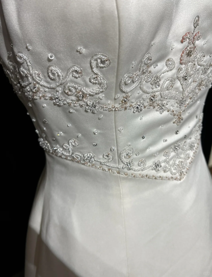Robe de mariée vintage trapèze bustier en satin blanc, longue robe de mariée rétro, robes de mariée modestes DH2677