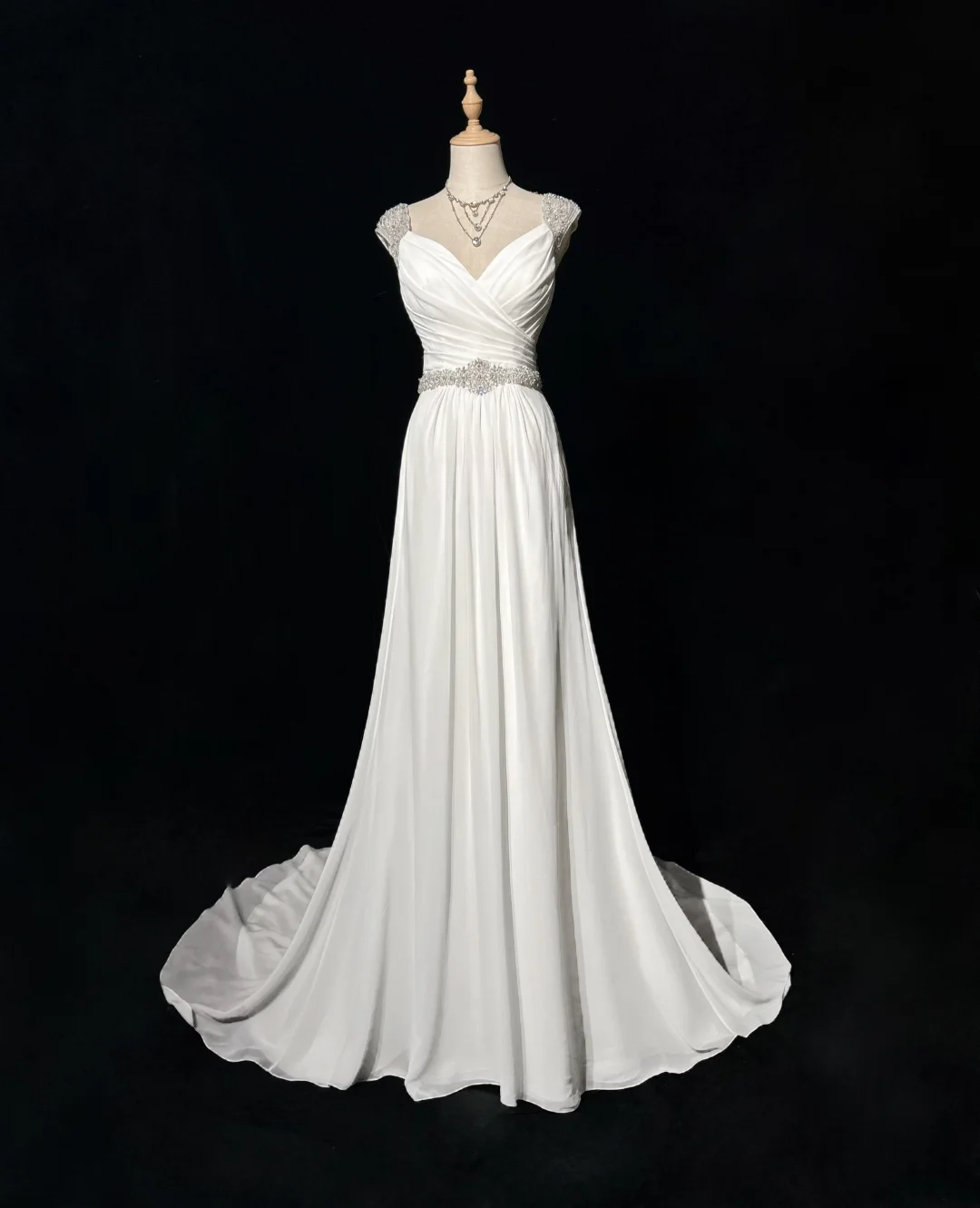 Robe de mariée vintage trapèze en mousseline de soie, décolleté en cœur, perles argentées, robe de mariée longue blanche, robes de mariée rétro, robes de mariée modestes DH2678