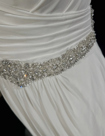 Robe de mariée vintage trapèze en mousseline de soie, décolleté en cœur, perles argentées, robe de mariée longue blanche, robes de mariée rétro, robes de mariée modestes DH2678