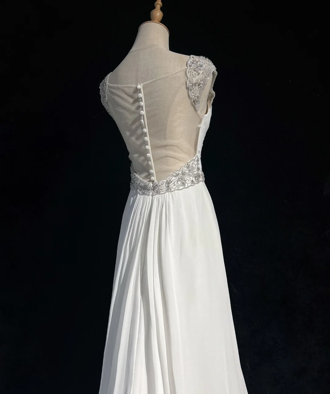 Robe de mariée vintage trapèze en mousseline de soie, décolleté en cœur, perles argentées, robe de mariée longue blanche, robes de mariée rétro, robes de mariée modestes DH2678