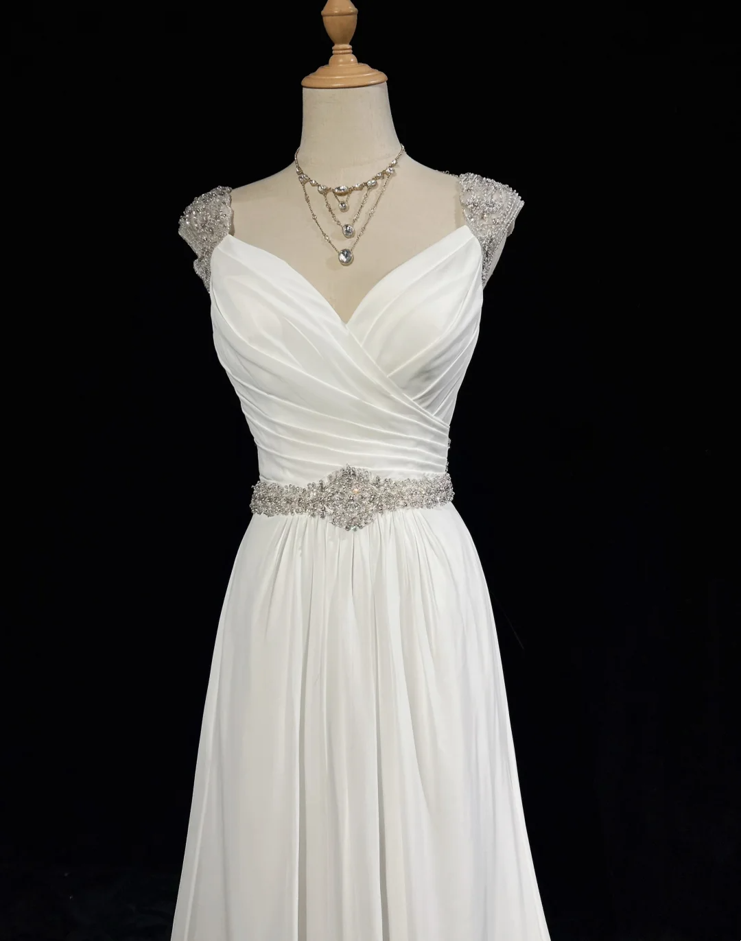 Robe de mariée vintage trapèze en mousseline de soie, décolleté en cœur, perles argentées, robe de mariée longue blanche, robes de mariée rétro, robes de mariée modestes DH2678