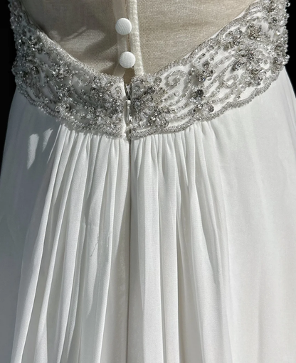Robe de mariée vintage trapèze en mousseline de soie, décolleté en cœur, perles argentées, robe de mariée longue blanche, robes de mariée rétro, robes de mariée modestes DH2678