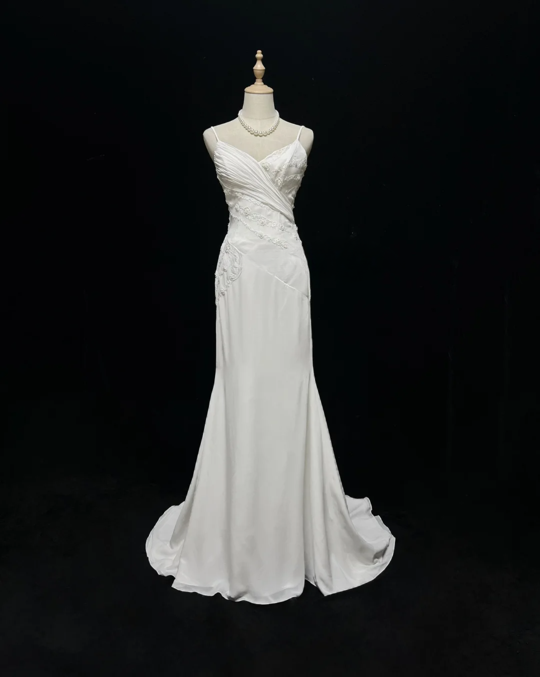 Robe de mariée vintage sirène bretelles spaghetti mousseline perles robe de mariée longue blanche robes de mariée rétro robes de mariée modestes DH2679