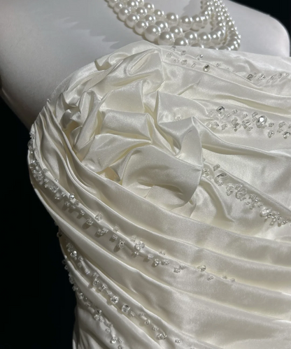 Robe de mariée vintage, robe de bal, bustier, satin ivoire, longue, style rétro, robes de mariée modestes, DH2680