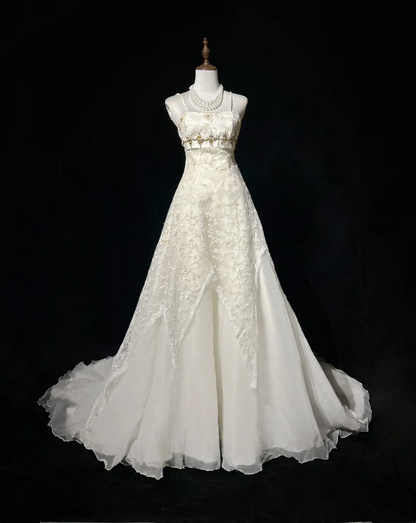 Robe de mariée vintage, robe de bal, bretelles spaghetti, dentelle, ivoire, longue, robes de mariée rétro, robes de mariée modestes, DH2681