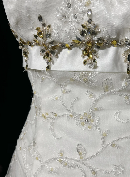 Robe de mariée vintage, robe de bal, bretelles spaghetti, dentelle, ivoire, longue, robes de mariée rétro, robes de mariée modestes, DH2681