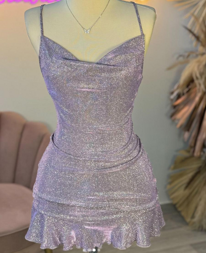 Sexy Sheath Halter Sequin Tight Grape Formal Homecoming Dresses 8th Grad Dance Graduation Dress Short Birthday Outfits Hoco Dresses DH2695