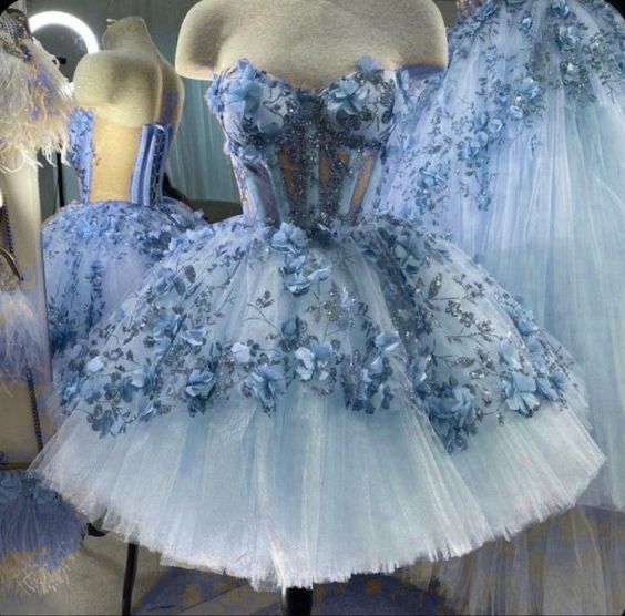 Pretty Ball Gown Sweetheart Tulle Blue Short Formal 8th Grade Homecoming Dresses Summer Middle School Hoco Dress Homecoming Outfits DH281