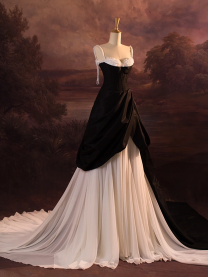 Hübsches Brautkleid Ballkleid Spaghettiträger Schwarz Satin Lange Vintage Brautkleider Brautkleider Brautkleid DH339