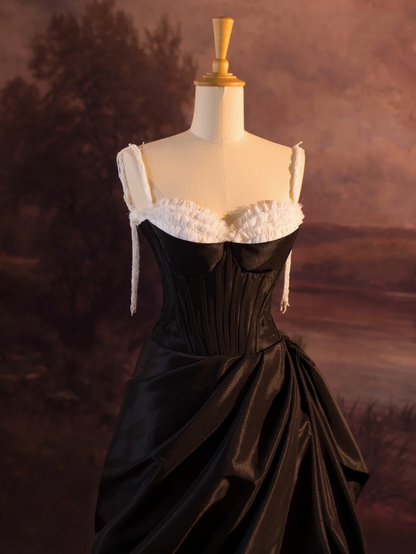 Hübsches Brautkleid Ballkleid Spaghettiträger Schwarz Satin Lange Vintage Brautkleider Brautkleider Brautkleid DH339