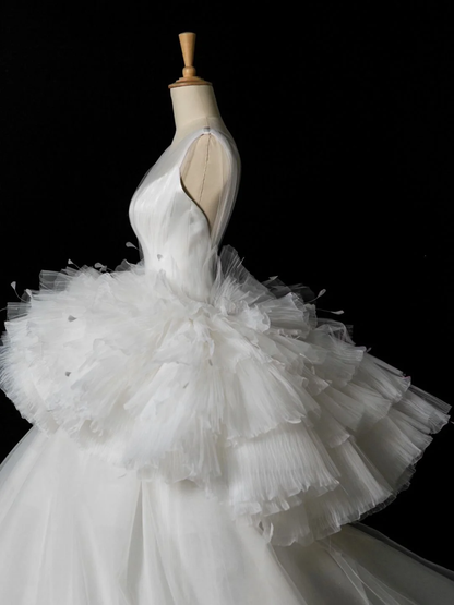 Elegantes Brautkleid Ballkleid V-Ausschnitt Weiß Tüll Sommer Lange Brautkleider Brautkleid Brautkleider DH348