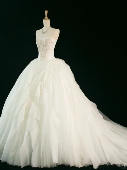 Elegantes Brautkleid Ballkleid Trägerlos Ärmellos Elfenbein Sommer Lange Brautkleider Brautkleid Brautkleider DH353