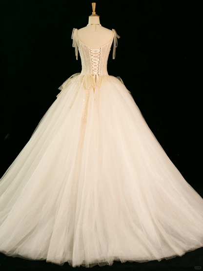 Elegantes Brautkleid Ballkleid Träger Ärmellos Elfenbein Tüll Sommer Lange Brautkleider Brautkleid Brautkleider DH356