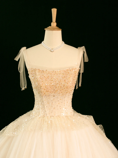 Elegantes Brautkleid Ballkleid Träger Ärmellos Elfenbein Tüll Sommer Lange Brautkleider Brautkleid Brautkleider DH356