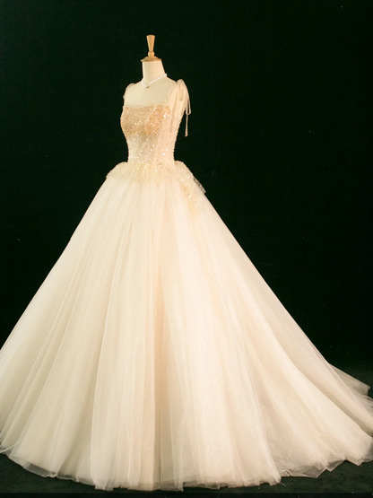 Elegantes Brautkleid Ballkleid Träger Ärmellos Elfenbein Tüll Sommer Lange Brautkleider Brautkleid Brautkleider DH356