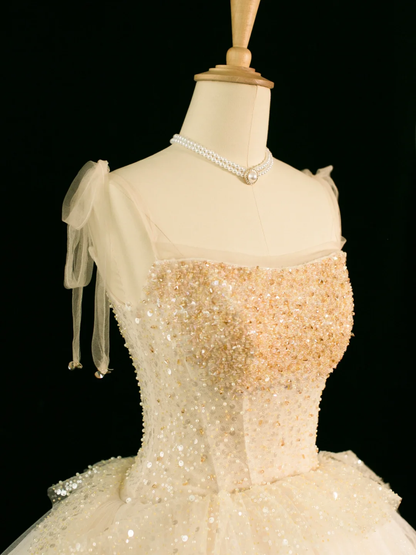 Elegantes Brautkleid Ballkleid Träger Ärmellos Elfenbein Tüll Sommer Lange Brautkleider Brautkleid Brautkleider DH356