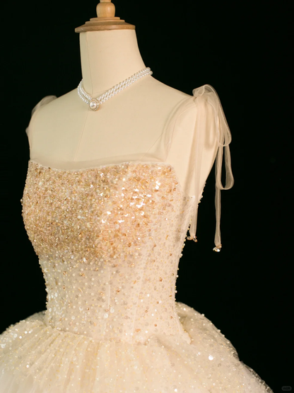 Elegantes Brautkleid Ballkleid Träger Ärmellos Elfenbein Tüll Sommer Lange Brautkleider Brautkleid Brautkleider DH356