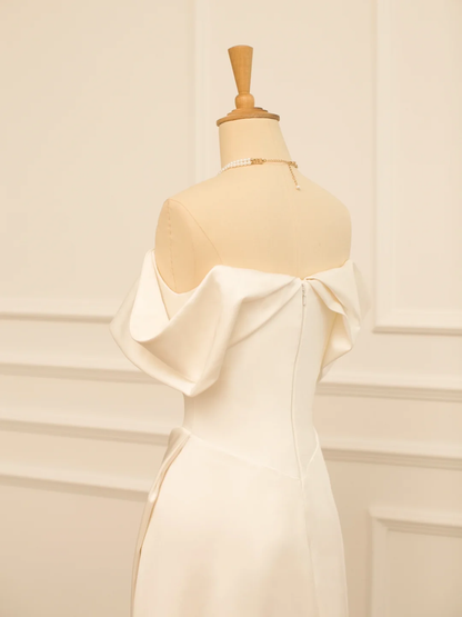 Jolie robe de mariée trapèze, épaules dénudées, manches courtes, blanche, longue, DH359