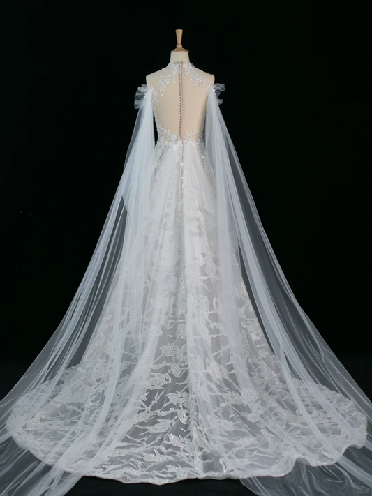 Hübsches Hochzeitskleid A-Linie Rundhalsausschnitt Lange Ärmel Tüll Spitze Vintage Brautkleider Brautkleider Brautkleid DH366
