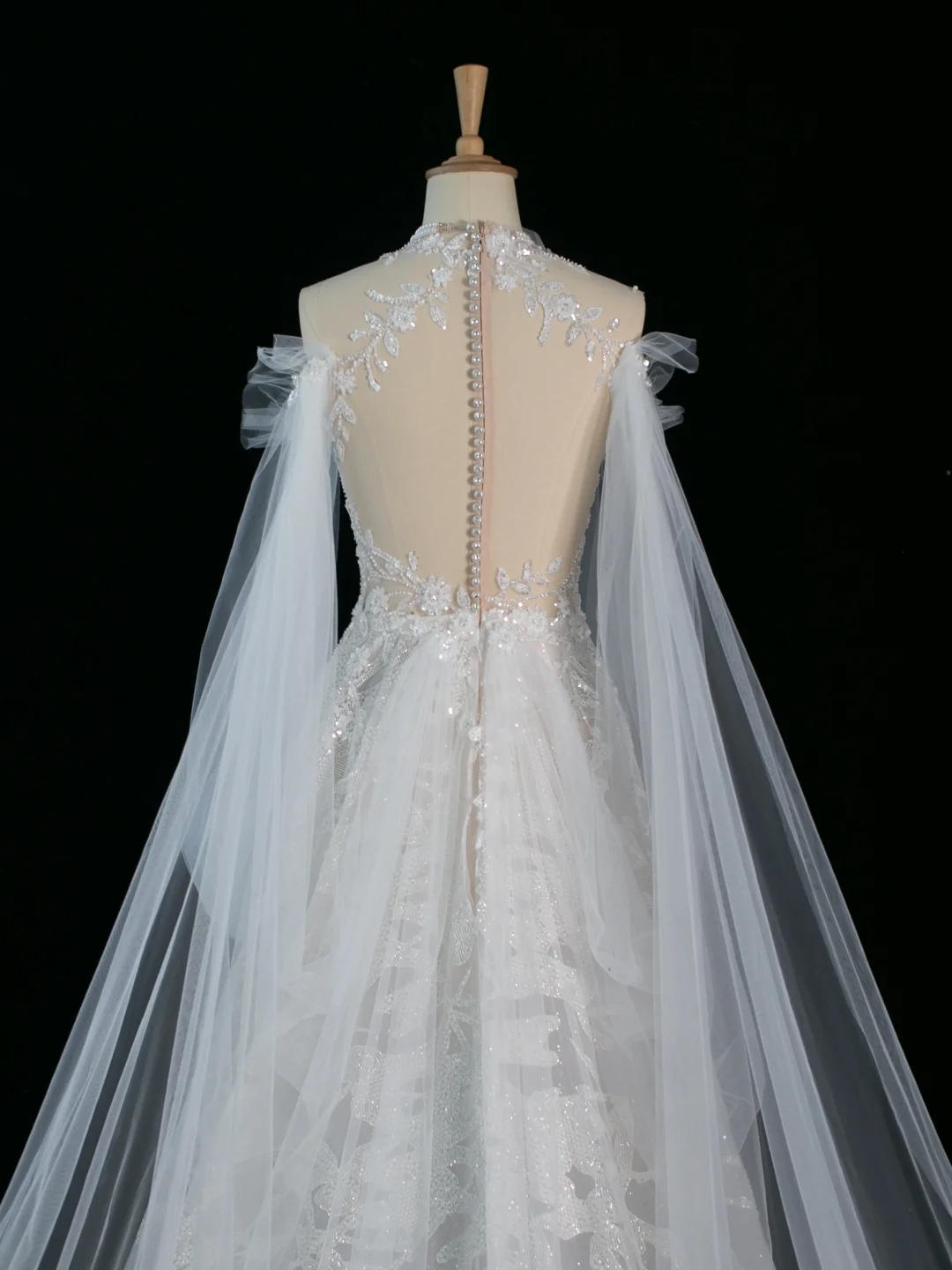 Hübsches Hochzeitskleid A-Linie Rundhalsausschnitt Lange Ärmel Tüll Spitze Vintage Brautkleider Brautkleider Brautkleid DH366