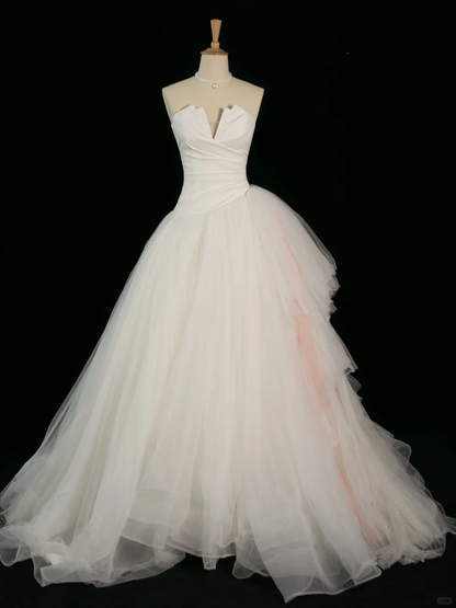 Elegantes Brautkleid Ballkleid Trägerlos Weiß Tüll Sommer Lange Brautkleider Brautkleid Brautkleider DH369