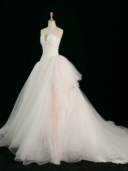Elegantes Brautkleid Ballkleid Trägerlos Weiß Tüll Sommer Lange Brautkleider Brautkleid Brautkleider DH369